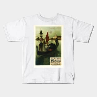 De Paris a Venise Vintage French Travel Poster 1899 by Artist F. Hugo d' Alesi Kids T-Shirt